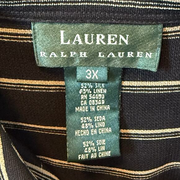 Vintage Ralph Lauren Striped Linen Oversized Beach Button Down Black Wms XXXL - Picture 7 of 10